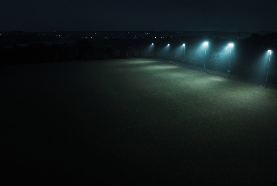 A fictional near-infrared night pitch seen from altitude