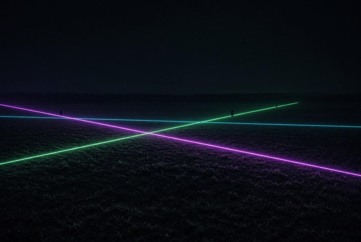 Physical luminous axes crossing a night pitch