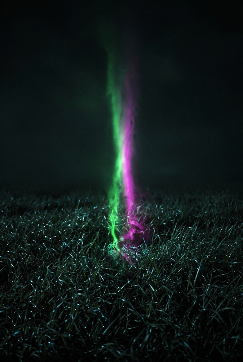 Long-exposure scan trail over a field