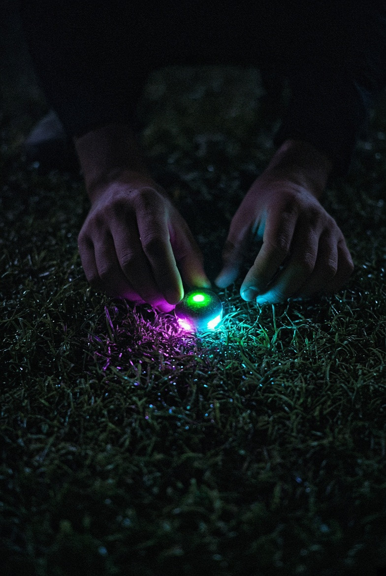 Anonymous hands placing a physical light marker
