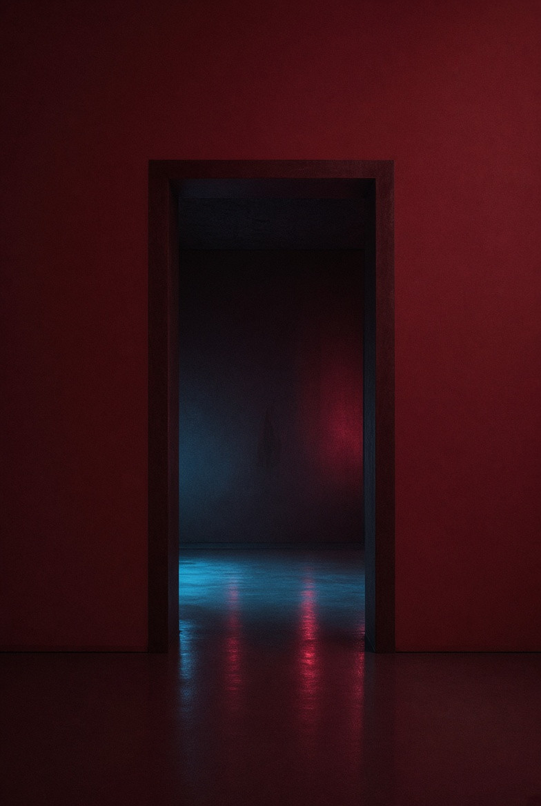 A quiet red-room doorway